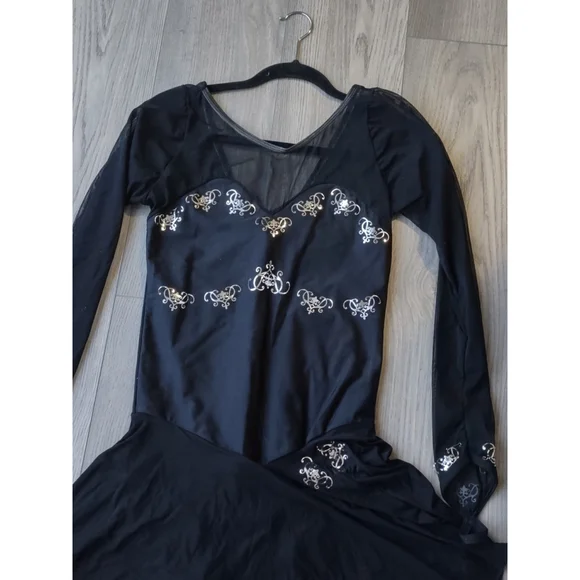 Black Sequence Large Ladies Dance Figure Competition Skating Dress - Picture 4 of 8